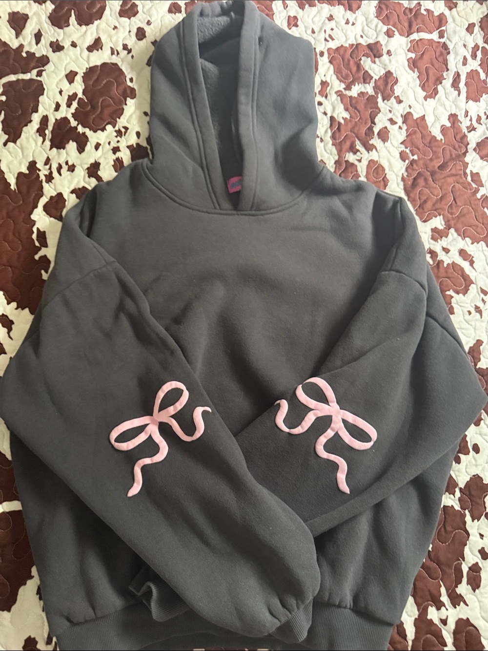 Edikted Charcoal Hoodie with Pink Bow Sleeves